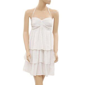 Mbym Smocked Ruffle Tiered Mini Tunic Dress Beach Wear Halter White S New
